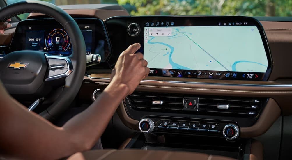 Infotainment screen in a 2026 Chevy Tahoe for sale.