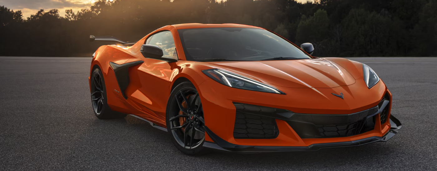Orange 2026 Chevy Corvette Z06 parked at sunset