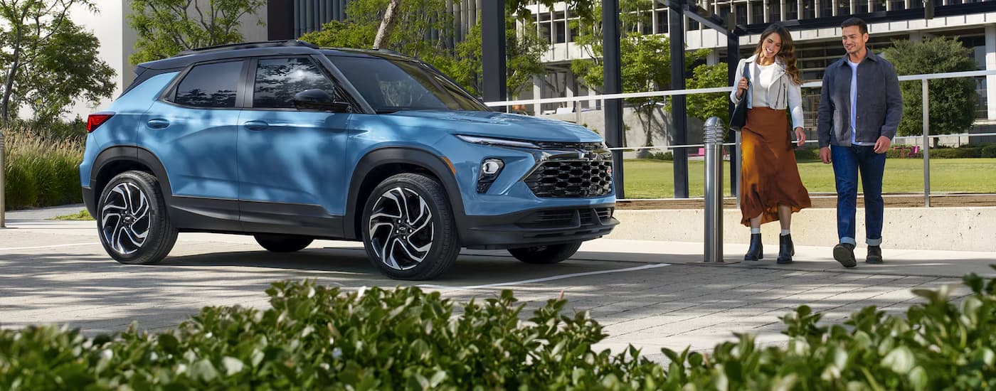Blue 2026 Chevy Trailblazer parked on a parking spot.